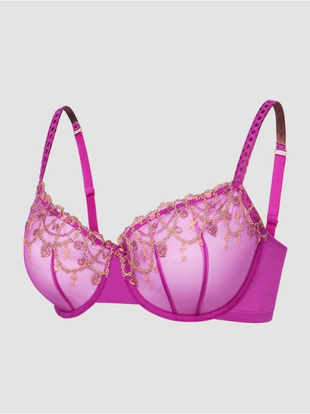 Savage X Fenty Hot Pink Sheer Embroidered Balconette Bra